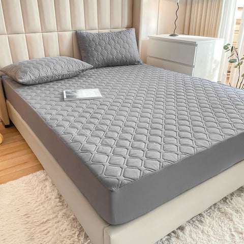 Waterproof Quilted Fitted Sheet Solid Color Toddler High-grade gray 1.2*2m single fitted sheet
