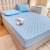 Waterproof Quilted Fitted Sheet Solid Color Toddler Sky blue 0.9*2m single fitted sheet In Australia - Darrahopens