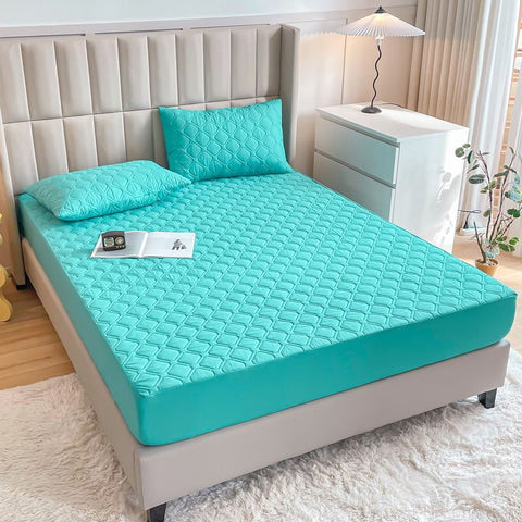 Waterproof Quilted Fitted Sheet Solid Color Toddler Elegant green 2.0*2.2m single fitted sheet In Australia - Darrahopens