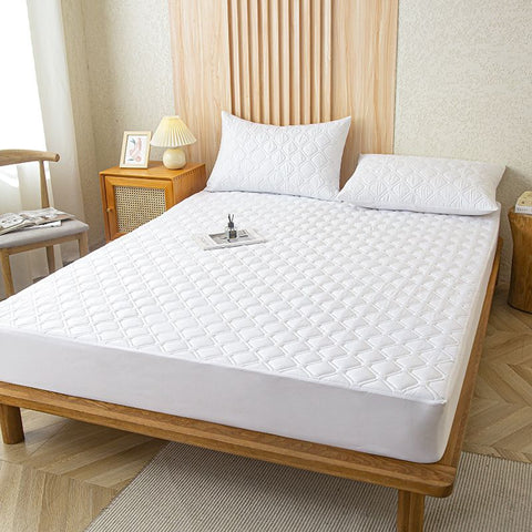 Waterproof Quilted Fitted Sheet Solid Color Toddler Pearlescent white-large plaid 1.8*2m single fitted sheet