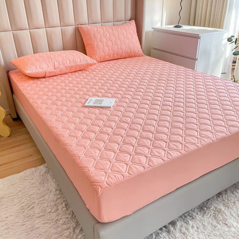 Waterproof Quilted Fitted Sheet Solid Color Toddler Noble jade 1.8*2.2m single fitted sheet In Australia - Darrahopens