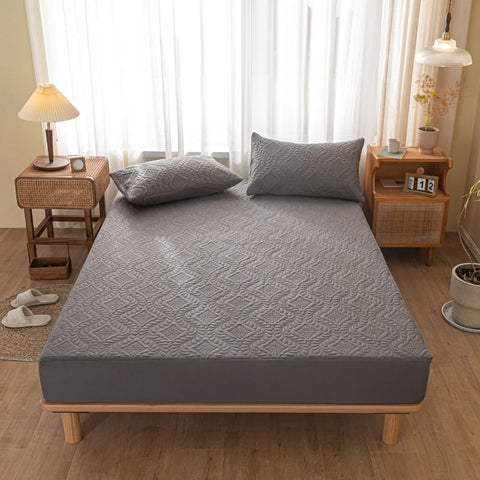 Waterproof Quilted Fitted Sheet Solid Color Toddler Phoenix gray A pair of pillowcases In Australia - Darrahopens