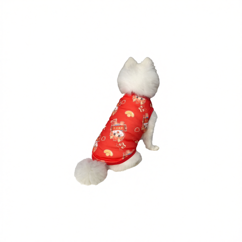 Winter Dog Vest Polyester Fleece Lined Cartoon Print Good luck in the year of the dragon [plus velvet and thickening] 5xlbust size73cm back length 52cm [recommended 14.5-18.5kg ]