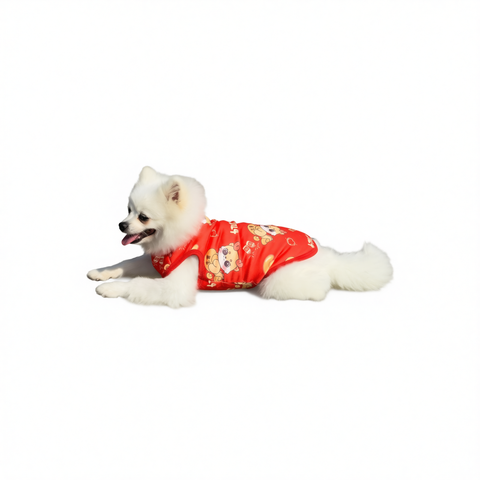 Winter Dog Vest Polyester Fleece Lined Cartoon Print Get rich [plus velvet and thickening] Sbust size37cm back length 26cm [recommended 1.5-2.5kg ]