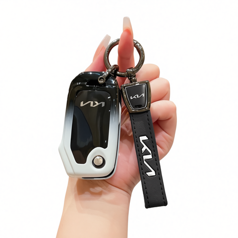 Kia Key Cover Fragrant Car Island H3 Gradient Black Standard H3 key gradient black and white single pack + black leather cord clasp In Australia - Darrahopens
