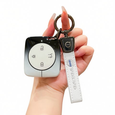 Fragrant Car Island Volvo Key Case Metal Shell Standard Option d: gradient black & white single bag + white leather cord clasp In Australia - Darrahopens