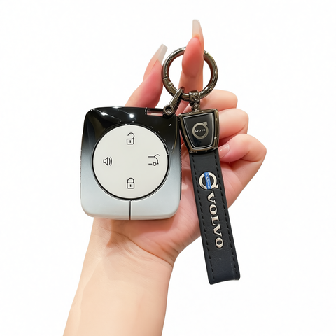 Fragrant Car Island Volvo Key Case Metal Shell Standard Option d: gradient black & white single bag + black leather cord clasp In Australia - Darrahopens