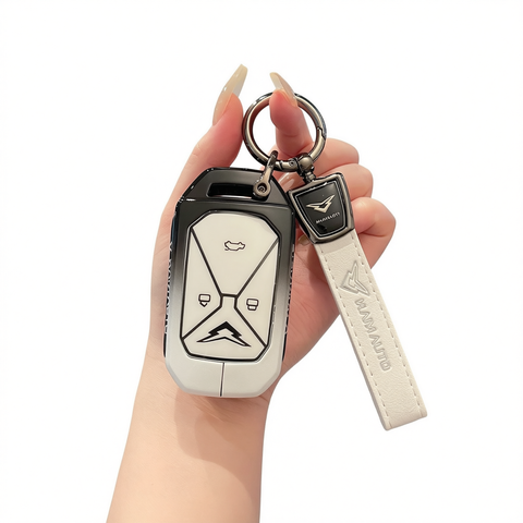 Kaiyi Kunlun Car Key Cover Gradient Black White Standard Option a: gradient black & white single bag + white leather cord clasp In Australia - Darrahopens