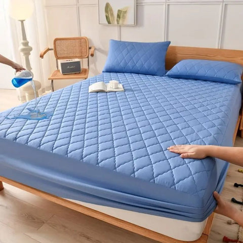Waterproof Brushed Polyester Fitted Sheet Mattress Sky blue 140*200cm [single fitted sheet]