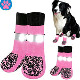 Dog Socks Outdoor Waterproof Non Slip Bone Style Cotton Pink bone style [opp bag] Xl super large sole is about 8.6*20cm [recommended 20-30kg] [pack of four]