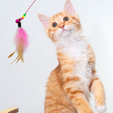 Cat Teaser Stick Plastic Brand Funny Cat Ball Steel wire feather [random color] opp packaging In Australia - Darrahopens
