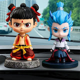 Nezha Bobblehead Car Dashboard Ornament Resin Combination model-nezha [standing model] + donghai ao bing [standing model]