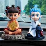 Nezha Bobblehead Car Dashboard Ornament Resin Combination model-nezha [sitting model] + donghai ao bing [sitting model]