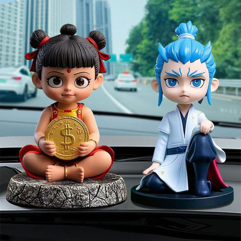 Nezha Bobblehead Car Dashboard Ornament Resin Combination model-nezha [sitting model] + donghai ao bing [sitting model]