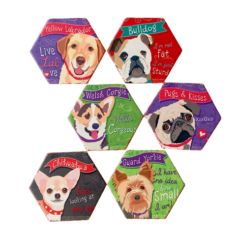 Drink Coasters Set of 6 with Holder,Cute Dog Absorbent Ceramic Coasters with Cork Base,Flexible Durable Non-Slip Hot,Tabletop Protection Mat for Table,Office,Desk,Bar,Gift In Australia - Darrahopens