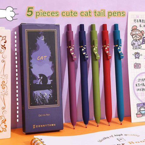 5 Pcs Retractable Gel Pens,0.5mm Ballpoint Black Ink Pens with Cute Cat Tail,Japanese Smooth Writing Fine for Cat Lovers School Office In Australia - Darrahopens