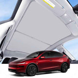 2025/2026 Tesla Model Y Juniper Sunshade Roof, Foldable Heat Blocking,UV Protection & Reflective Sunroof Shade with Nano Ice-Crystal Coatings for Tesla Model Y Accessories