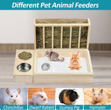 Wooden Rabbit Hay Feeder with 3-in-1 Litter Box and Bowls, Small Animal Rack for Guinea Pigs, Chinchillas, Hamsters, and Dwarf Rabbits - Wood Color In Australia - Darrahopens