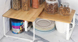 Kitchen Shelf Organizer – 2-Tier Expandable & Stackable Countertop Spice Storage Rack, White Metal Frame Pantry Cabinet Organizer for Dishes, Spices, Mugs, 4 Packs