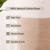 60L Cotton Rope Laundry Hamper Tall Woven Laundry Basket with Handles, Collapsible Clothes Hamper for Blankets Towels Laundry Storage Nursery Bedroom Bathroom Living Room