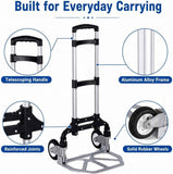 Folding Hand Truck, 1 Pack Portable Dolly Cart with Telescoping Handle, Lightweight Aluminum Alloy Foldable Hand Truck with Solid Rubber Wheels, Compact Moving Cart for Home, Office, Shopping, Travel