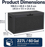60 Gallon Outdoor Storage Deck Box, 227L Resin Patio Storage Box with Lockable Lid, Waterproof-Look Rattan Deck Box for Cushions, Garden Tools, Pool Accessories, Toys, Patio, Garden and Porch