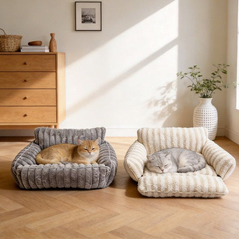 Cozy Foldable Pet Sofa Bed with Plush Sherpa Fleece – A Portable, Warm Retreat for Cats and Small Dogs Perfect for Nap Time, Travel, and Living Room Lounging (Beige) In Australia - Darrahopens