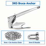 Marine Bruce Anchor in 316 Stainless Steel for Yachts and Boats, Secure Mooring and Stable Holding in Various Seabeds, Corrosion Resistant Dock Hardware (3kg Bruce Anchor Set) In Australia - Darrahopens