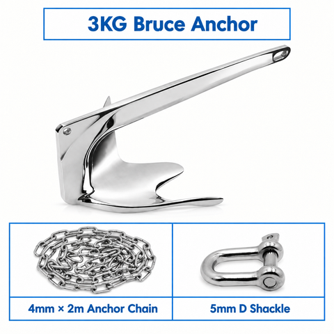 Marine Bruce Anchor in 316 Stainless Steel for Yachts and Boats, Secure Mooring and Stable Holding in Various Seabeds, Corrosion Resistant Dock Hardware (3kg Bruce Anchor Set) In Australia - Darrahopens