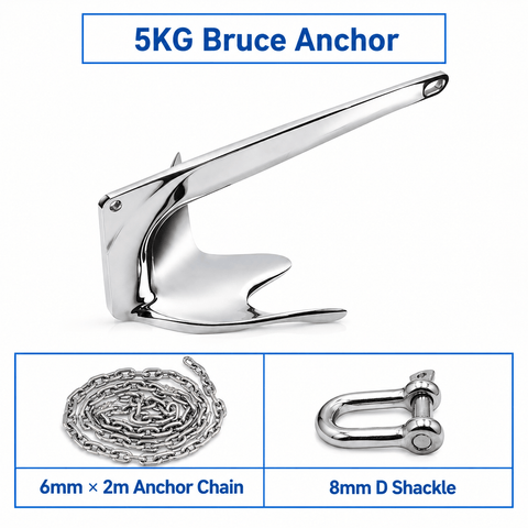 Darrahopens Outdoor Recreation > Boating > Boating Accessories Marine Bruce Anchor in 316 Stainless Steel for Yachts and Boats, Secure Mooring and Stable Holding in Various Seabeds, Corrosion Resistant Dock Hardware (5kg Bruce Anchor Set) In Australia - Darrahopens