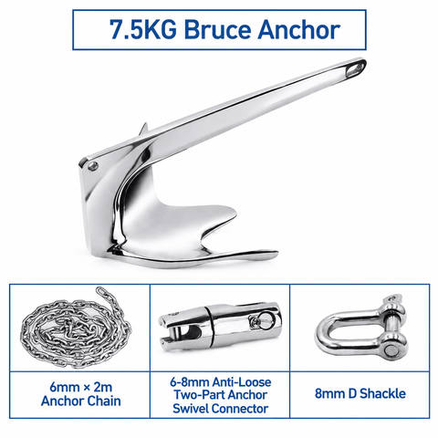 Darrahopens Outdoor Recreation > Boating > Boating Accessories Marine Bruce Anchor in 316 Stainless Steel for Yachts and Boats, Secure Mooring and Stable Holding in Various Seabeds, Corrosion Resistant Dock Hardware (7.5kg Bruce Anchor Set) In Australia - Darrahopens