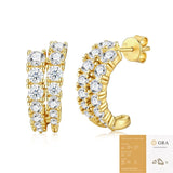 Double-Row Moissanite C-Shaped Earrings in 18K Gold Plated 925 Silver, Brilliant Sparkle for Everyday Elegance and Formal Occasions, Hypoallergenic and Tarnish-Resistant Jewelry with VVS Clarity Stones (Moissanite, Premium S925) In Australia - Darrahopens