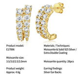 Double-Row Moissanite C-Shaped Earrings in 18K Gold Plated 925 Silver, Brilliant Sparkle for Everyday Elegance and Formal Occasions, Hypoallergenic and Tarnish-Resistant Jewelry with VVS Clarity Stones (Moissanite, Premium S925) In Australia - Darrahopens