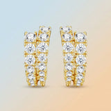 Double-Row Moissanite C-Shaped Earrings in 18K Gold Plated 925 Silver, Brilliant Sparkle for Everyday Elegance and Formal Occasions, Hypoallergenic and Tarnish-Resistant Jewelry with VVS Clarity Stones (Moissanite, Premium S925)