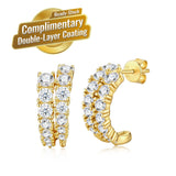 Double-Row Moissanite C-Shaped Earrings in 18K Gold Plated 925 Silver, Brilliant Sparkle for Everyday Elegance and Formal Occasions, Hypoallergenic and Tarnish-Resistant Jewelry with VVS Clarity Stones (Moissanite, Premium S925)