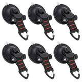 Heavy-Duty Suction Cup Hook with Strap and Carabiner Clip, 6-Pack for Camping, Car, Home, and Outdoor Gear – No-Drill Strong Hold on Smooth Surfaces, Ideal for Awning Tie-Down, Hanging Items, and Securing Accessories (6PCS, Black)