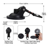 Heavy-Duty Suction Cup Hook with Strap and Carabiner Clip, 6-Pack for Camping, Car, Home, and Outdoor Gear – No-Drill Strong Hold on Smooth Surfaces, Ideal for Awning Tie-Down, Hanging Items, and Securing Accessories (6PCS, Black)