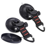 Heavy-Duty Suction Cup Hook with Strap and Carabiner Clip, 6-Pack for Camping, Car, Home, and Outdoor Gear – No-Drill Strong Hold on Smooth Surfaces, Ideal for Awning Tie-Down, Hanging Items, and Securing Accessories (6PCS, Black)