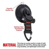 Heavy-Duty Suction Cup Hook with Strap and Carabiner Clip, 6-Pack for Camping, Car, Home, and Outdoor Gear – No-Drill Strong Hold on Smooth Surfaces, Ideal for Awning Tie-Down, Hanging Items, and Securing Accessories (6PCS, Black)