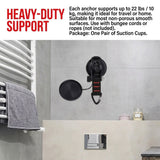 Heavy-Duty Suction Cup Hook with Strap and Carabiner Clip, 6-Pack for Camping, Car, Home, and Outdoor Gear – No-Drill Strong Hold on Smooth Surfaces, Ideal for Awning Tie-Down, Hanging Items, and Securing Accessories (6PCS, Black)