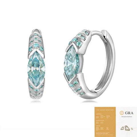 Elegant Ear Cuff with Teal Marquise Moissanite and 925 Silver Finish, Hypoallergenic and Tarnish-Resistant for Daily Wear and Light Formal Occasions, Featuring a Brilliant 38-Stone Setting for a Luxurious Sparkle (Moissanite, Premium S925)
