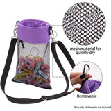 Hanging Clothespin Storage Bag with Drawstring Closure, Quick-Dry Mesh Organizer for Laundry Room, Adjustable Strap for Line Drying, Portable Clip Holder for Home, Dorm, and Travel Use (Grey)