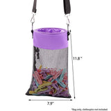 Hanging Clothespin Storage Bag with Drawstring Closure, Quick-Dry Mesh Organizer for Laundry Room, Adjustable Strap for Line Drying, Portable Clip Holder for Home, Dorm, and Travel Use (Purple)