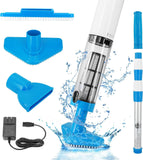 Cordless Adjustable Handheld Pool Vacuum Cleaner with Telescopic Pole and Interchangeable Brush Heads for Above Ground Pools Hot Tubs Spas and Water Features (Blue)