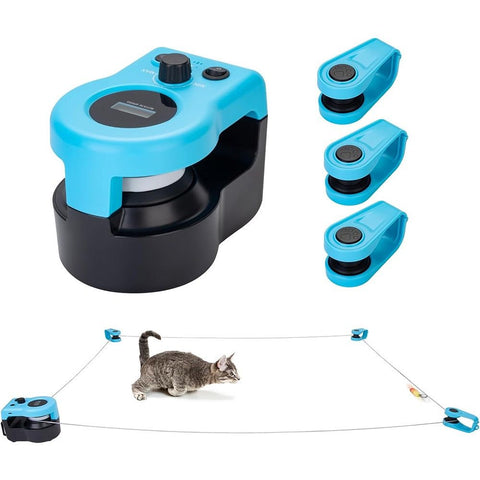 Interactive Electric Cat Teaser Toy with Remote Control, Feather Attachment, and Simulated Mouse Sounds for Indoor Play, Exercise, and Entertainment (Blue) In Australia - Darrahopens