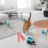 Interactive Electric Cat Teaser Toy with Remote Control, Feather Attachment, and Simulated Mouse Sounds for Indoor Play, Exercise, and Entertainment (Blue)