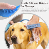 Soft Silicone Pet Bathing Massage Brush for Dogs and Cats – Hands-Free Shower Brush with Adjustable Hand Strap, Water Outlet Holes, and Faucet Adapters for Indoor and Outdoor Pet Grooming (Blue)