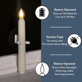 Set of 6 LED Flickering Window Candles with Light Sensor, Battery Operated Dusk to Dawn Auto-On/Off, Realistic 3D Flame, Suction Cup Mount for Christmas Holiday Home Decor (White)
