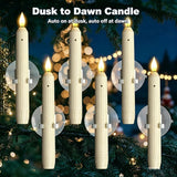 Set of 6 LED Flickering Window Candles with Light Sensor, Battery Operated Dusk to Dawn Auto-On/Off, Realistic 3D Flame, Suction Cup Mount for Christmas Holiday Home Decor (White)
