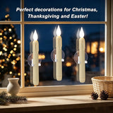 Set of 6 LED Flickering Window Candles with Light Sensor, Battery Operated Dusk to Dawn Auto-On/Off, Realistic 3D Flame, Suction Cup Mount for Christmas Holiday Home Decor (White)